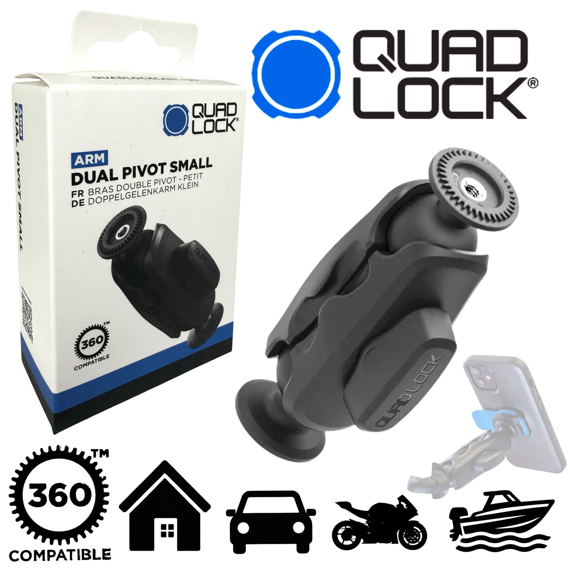 Quad Lock Handy-Halterung QUAD LOCK 360 Arm Dual Pivot Smal (2) Multi Gelenk Arm Handy Halter