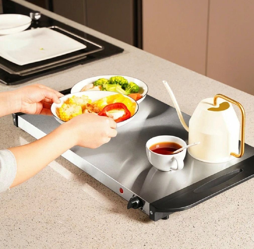 Rungassi Bratpfanne 3 Behälter Speisewärmer Warmhalteplatte Buffetwärmer 2in1 Catering, Edelstahl / Kunststoff – Bild 4 von 5