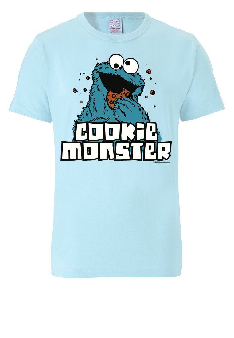 mit hellblau LOGOSHIRT T-Shirt lizenziertem Sesamstrasse Krümelmonster Originalddesign -