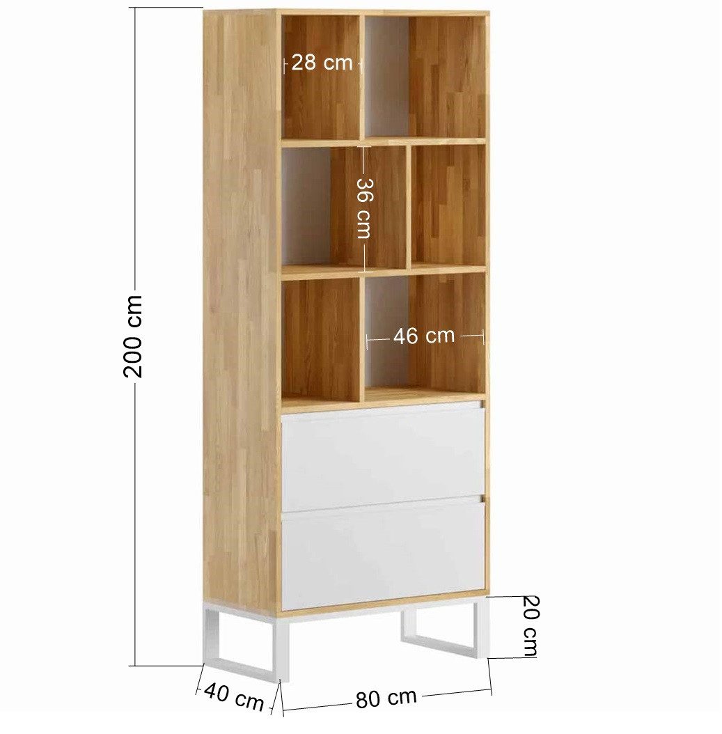 Deerhorn Bücherregal Schrank & Regal Loft Office Plus 200x80x40 cm, Soft-Close Fronten