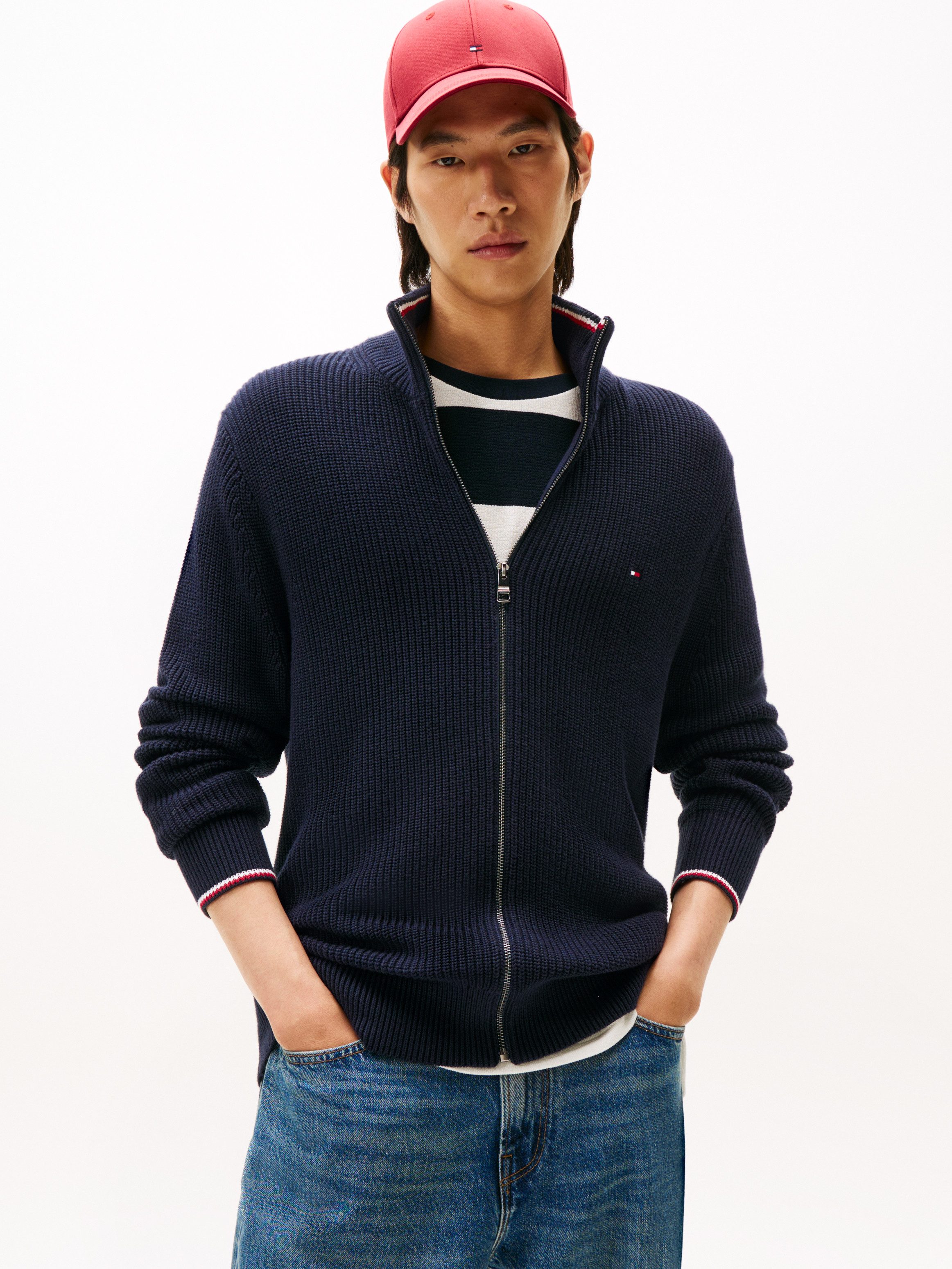 Tommy Hilfiger Strickjacke RWB RIB ZIP THROUGH Rippstrick