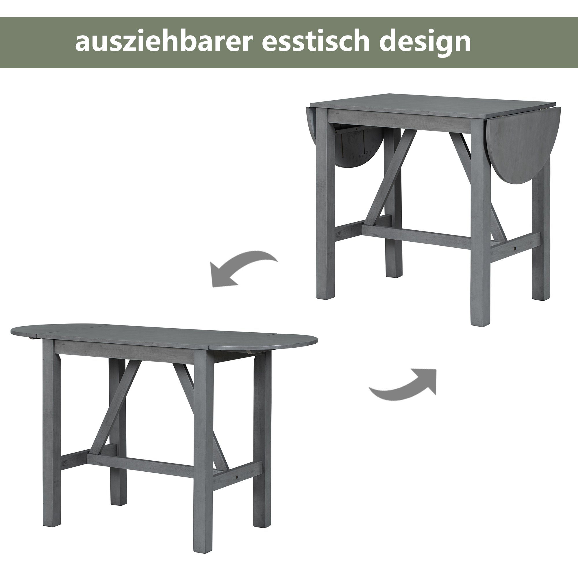Stehtisch, Versenkbarer (90-150) braun Esstisch Massivholz X60X90cm, Küchentisch aus EXTSUD grau Bartisch Tresentisch