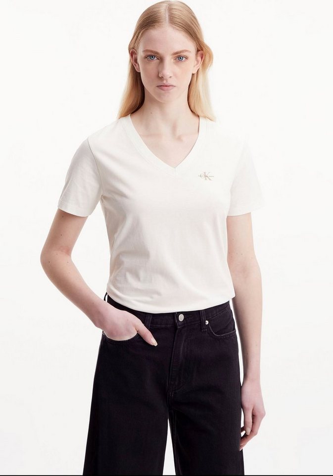 Klein TEE T-Shirt (1-tlg) Jeans MONOLOGO aus V-NECK griffigem Jerseymaterial Calvin MICRO SLIM