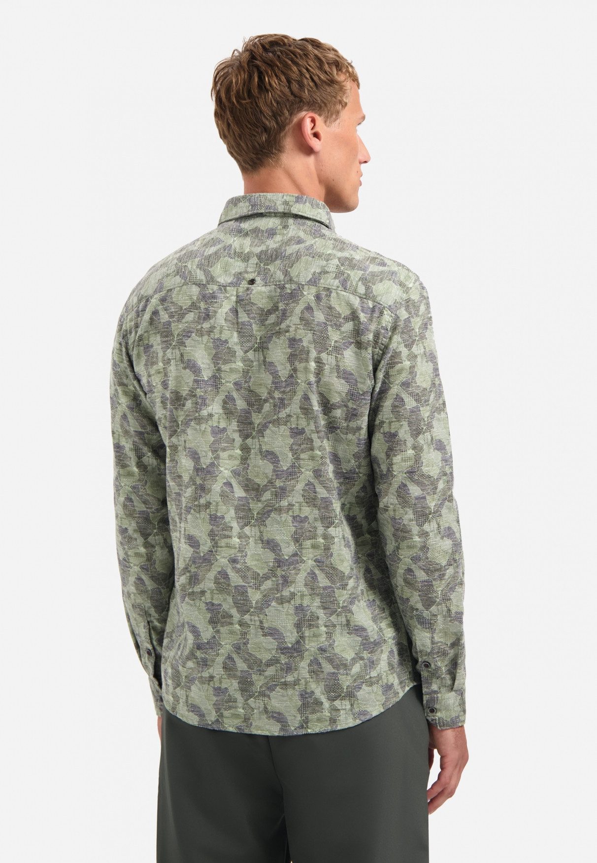 NO EXCESS Langarmhemd No Excess Bedrucktes T-Shirt Shirt Allover Printed Jacquard