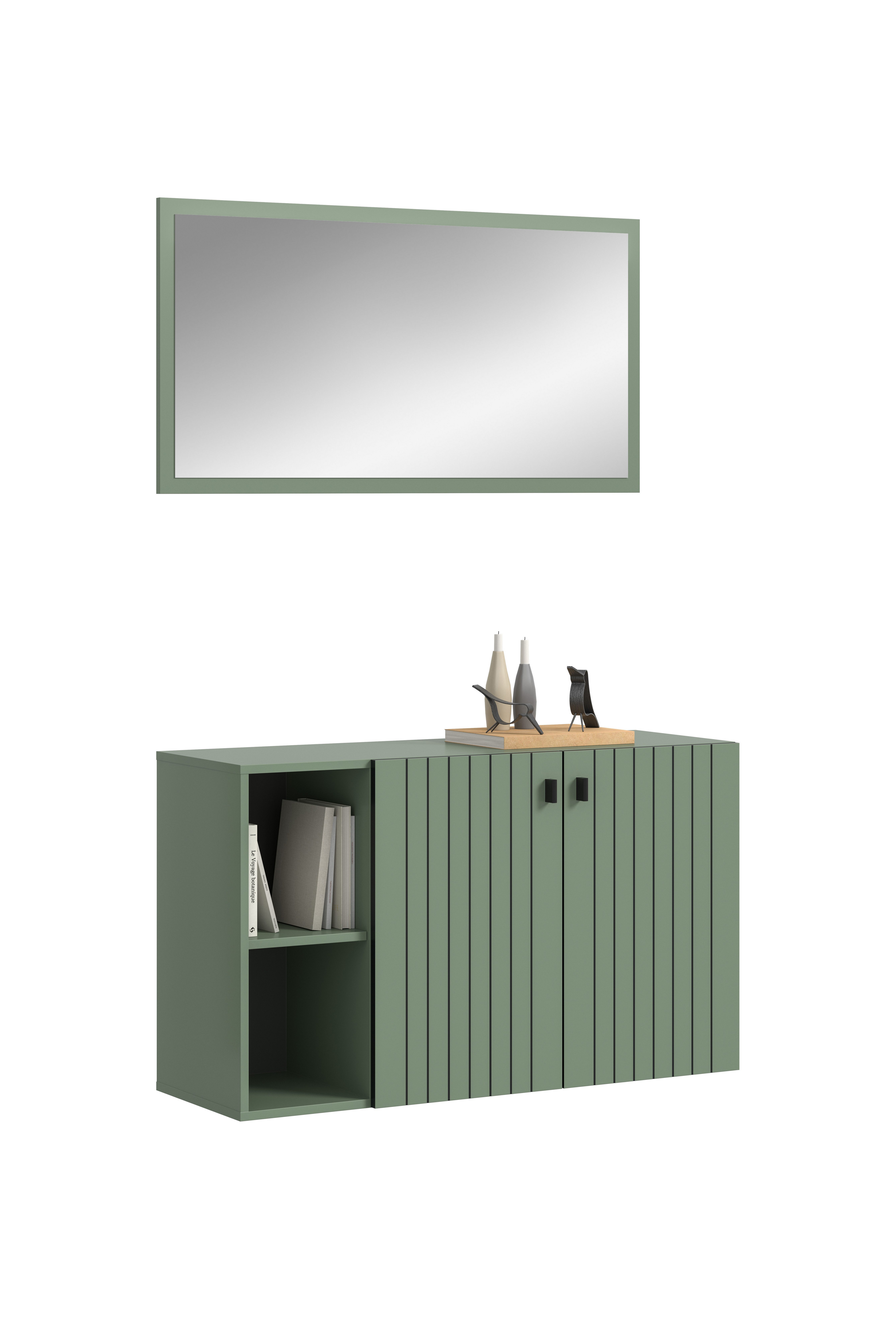 furnling Garderoben-Set Stalon, (2-St., Schuhkommode, Spiegel), Flurmöbel, mit Rillenfräsung in Paneeloptik, Breite 106 cm
