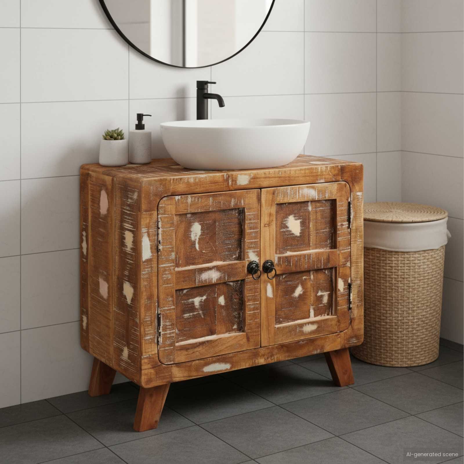 vidaXL Badezimmerspiegelschrank Badezimmerschrank Massives Reclaimed Holz und Ingenieurholz (1-St)
