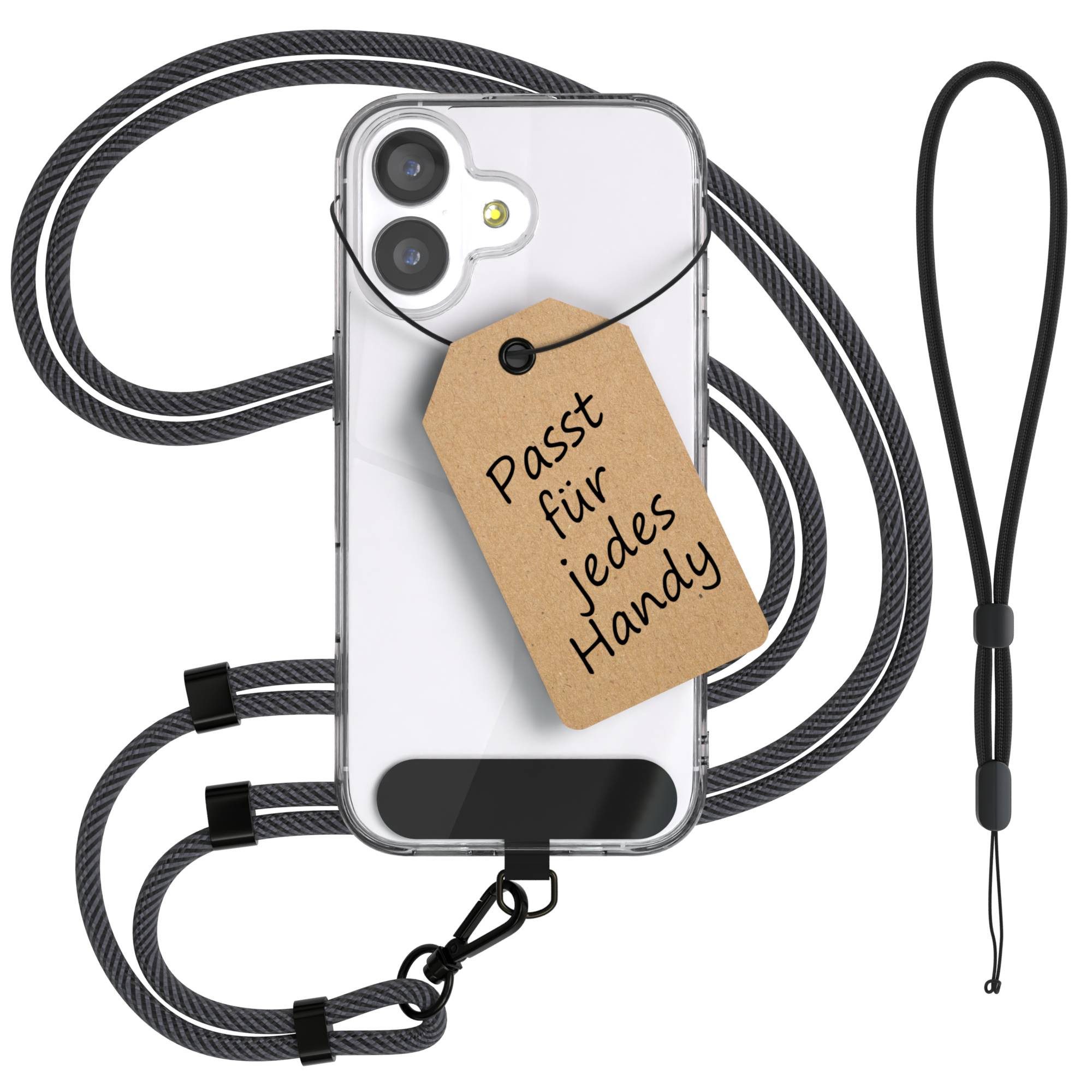 EAZY CASE Handykette Universal Handykette für alle Modelle zum Umhängen, Universal Handykette mit abnehmbaren Band mit Karabiner Grau