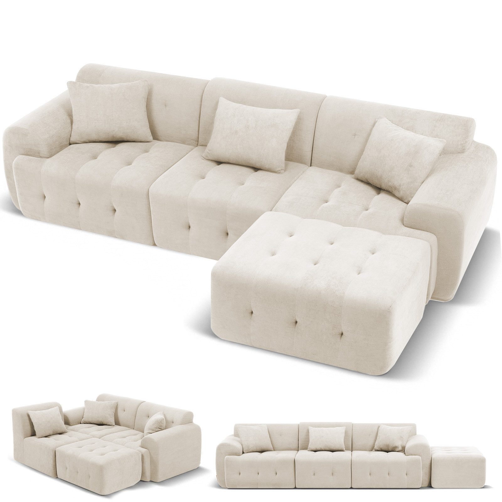COMHOMA Sofa Ecksofa, Modulares Sofa, 2 Sitzer Bodensofa Couch mit Kissen Armlehne, für Wohnzimmer, vakuumverpackt