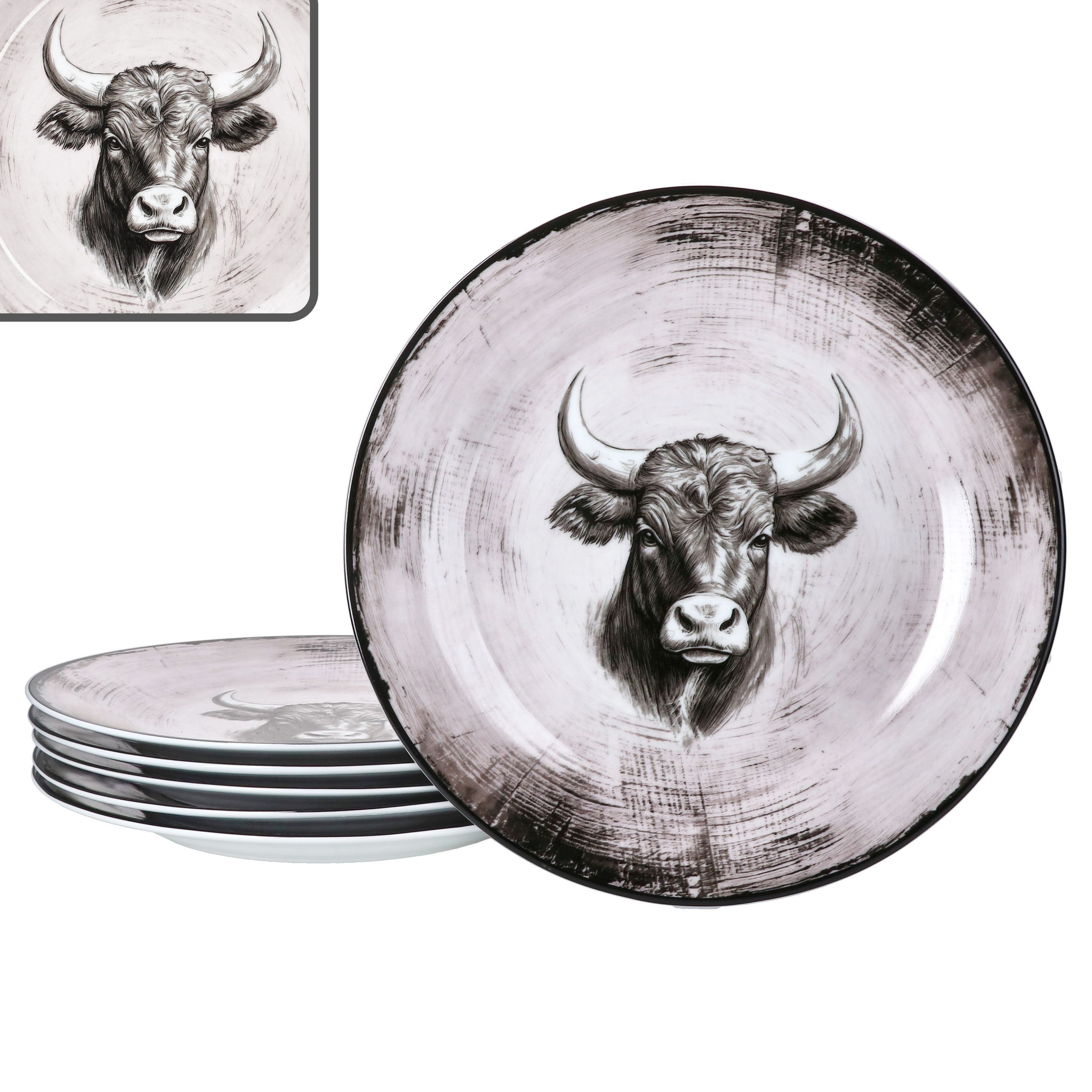 MamboCat Speiseteller Toro 6x Speiseteller Ø26,5cm Porzellan groß Essteller Kuh Landhaus