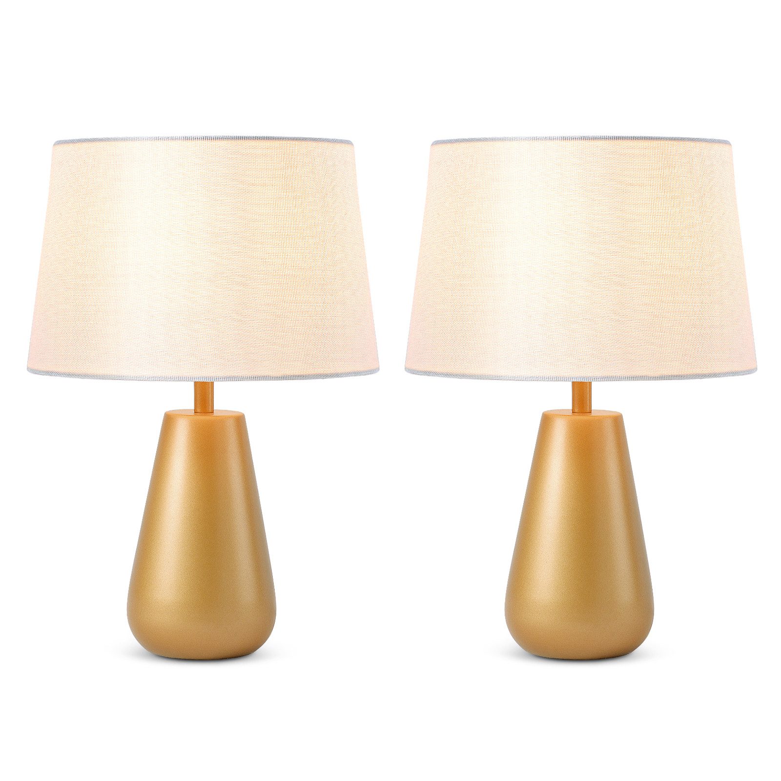 STANBOW LED Nachttischlampe Schlichte Mini-Tischlampe aus Stoff mit gebackenem Goldlack 2-Pack