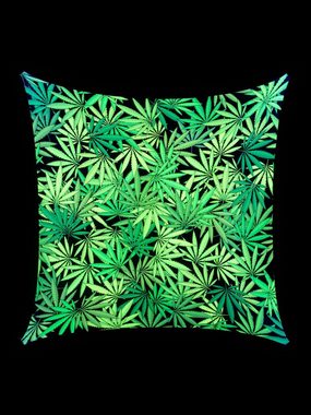 Wandteppich Schwarzlicht Segel Spandex Goa "Green Weed", 2,25x2,25m, PSYWORK, UV-aktiv, leuchtet unter Schwarzlicht