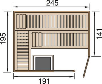 weka Sauna Cubilis E 3, BxTxH: 245 x 195 x 205 cm, 45 mm, inkl. Ofen und digitaler Steuerung, GTF, OS mit EOS