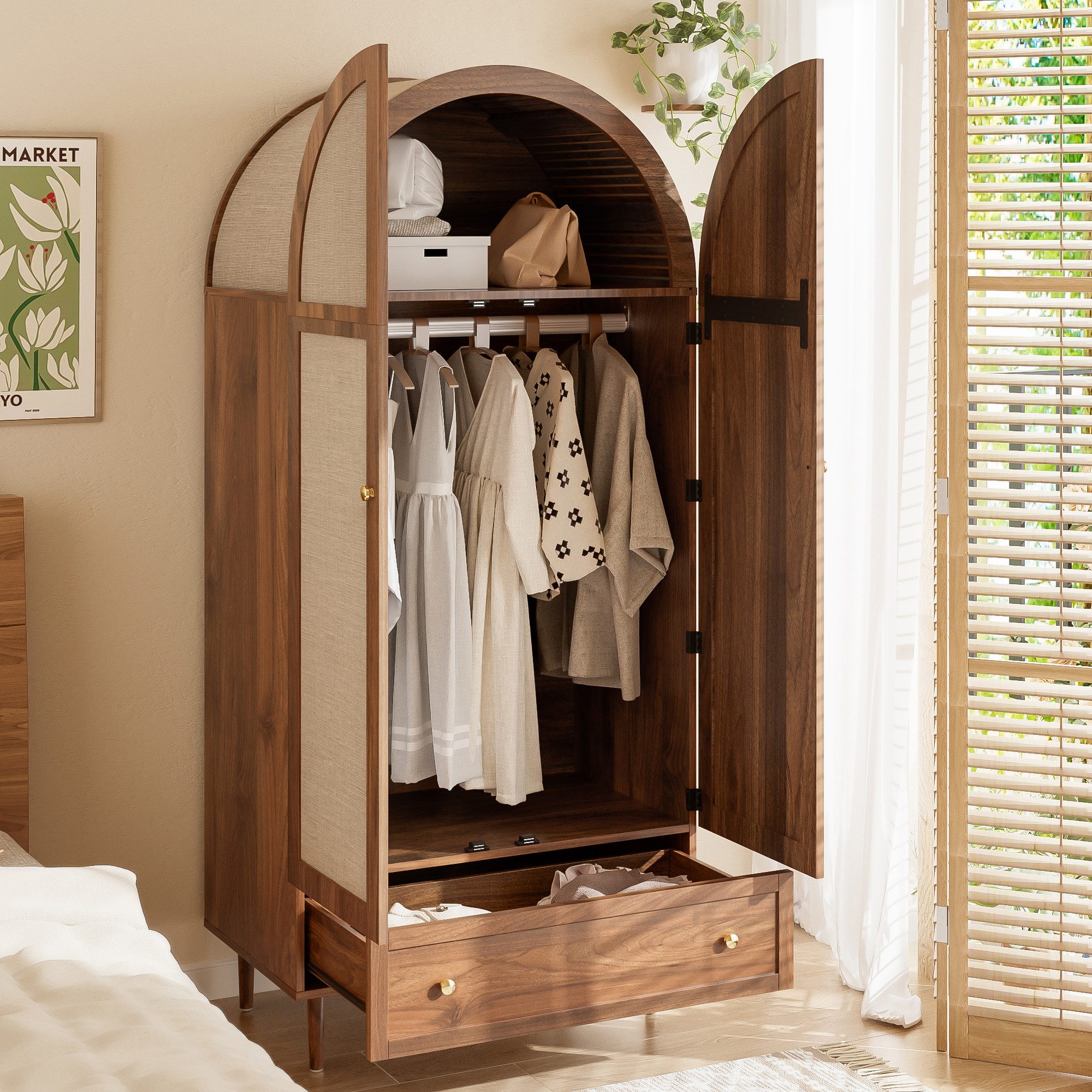 Odikalo Hochschrank Kleiderschrank Fächerschrank Garderobe Stofftüren Schublade Stauraum