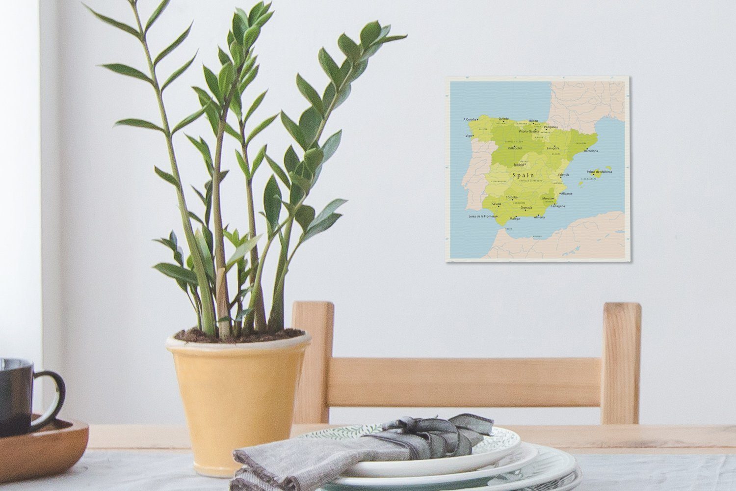 Illustration Leinwandbild OneMillionCanvasses® Karte für in einer (1 mit Schlafzimmer St), Leinwand Spanien grün, Wohnzimmer Bilder