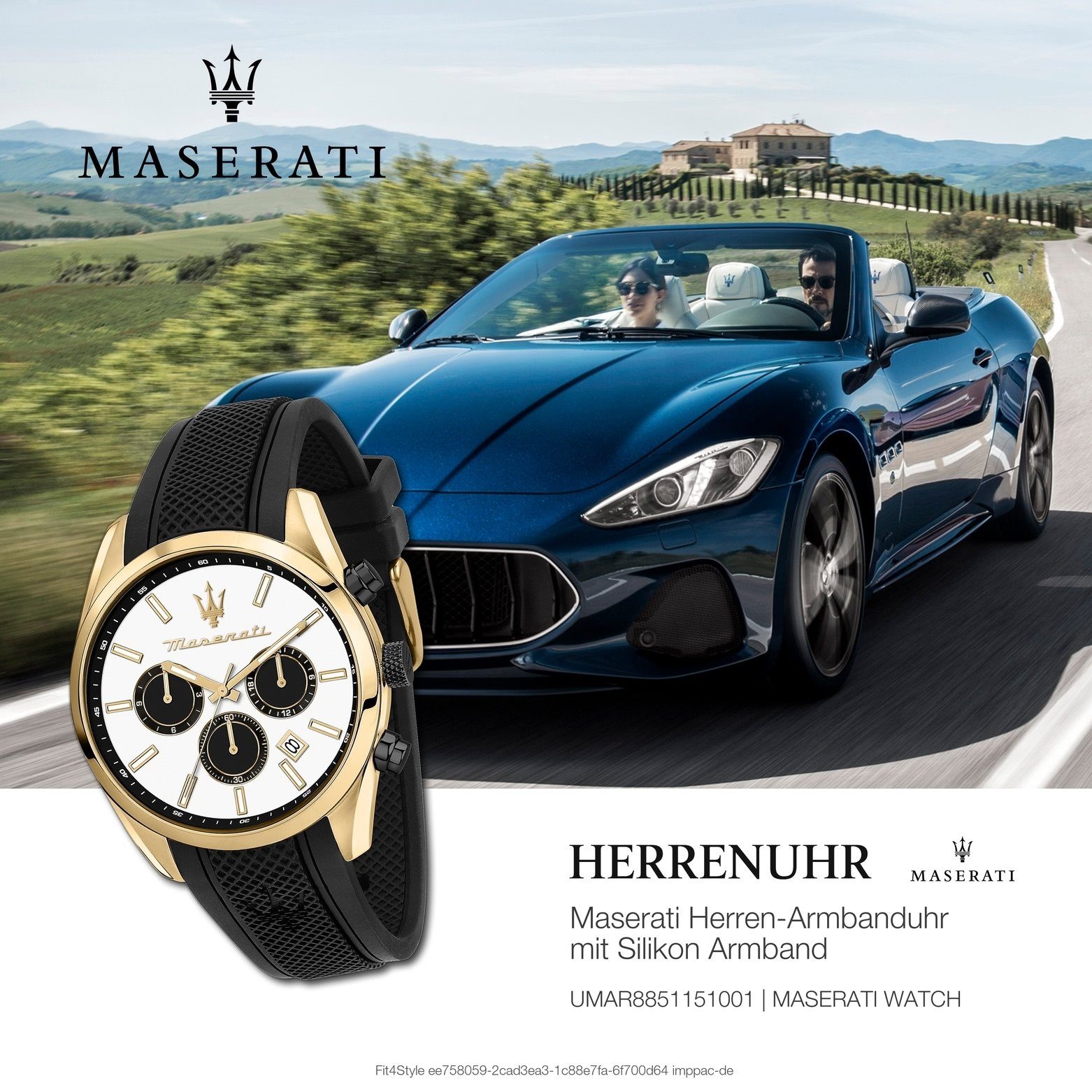 Maserati Time MASERATI Maserati rund, (ca. Italy Multi, Attrazione groß Herrenuhr Multifunktionsuhr Silikonarmband, Herrenuhr Made-In 43mm)