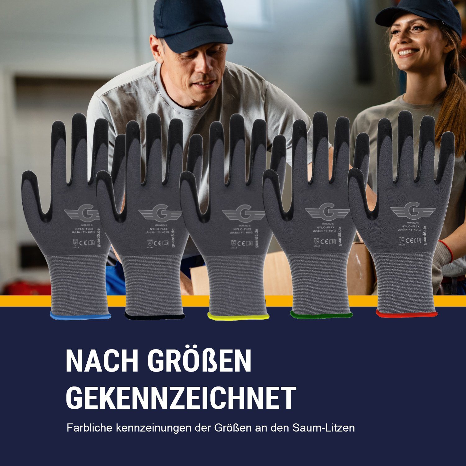 GUARD 5 Arbeitshandschuhe 5/12/24 Paar - geeignet für Bau, Montage, Gartenarbeiten (Art.11401) (5-St) Latex Beschichtet