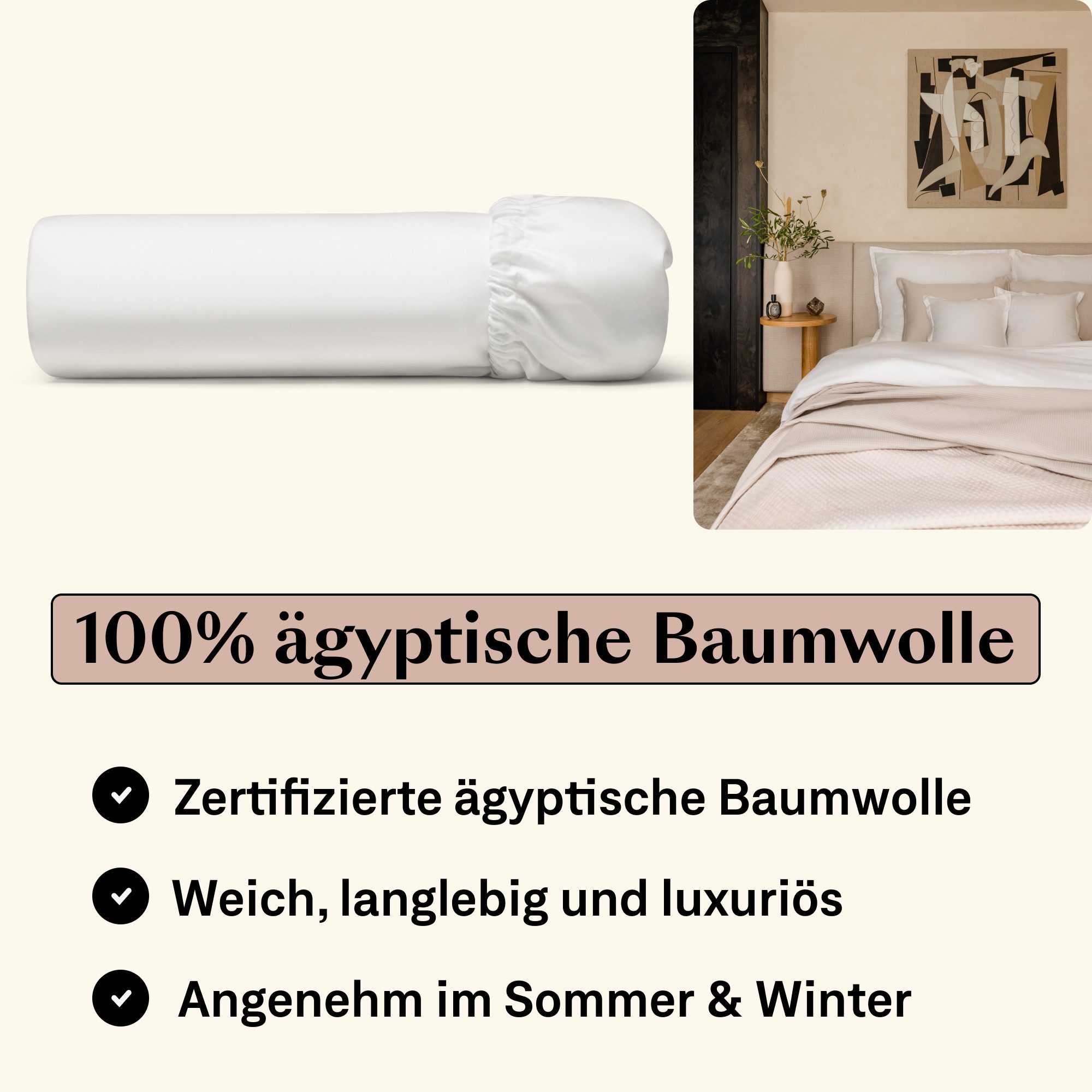 Amqua Spannbettlaken, Premium Mako Satin Spanntuch, 100% ägyptische Baumwol günstig online kaufen