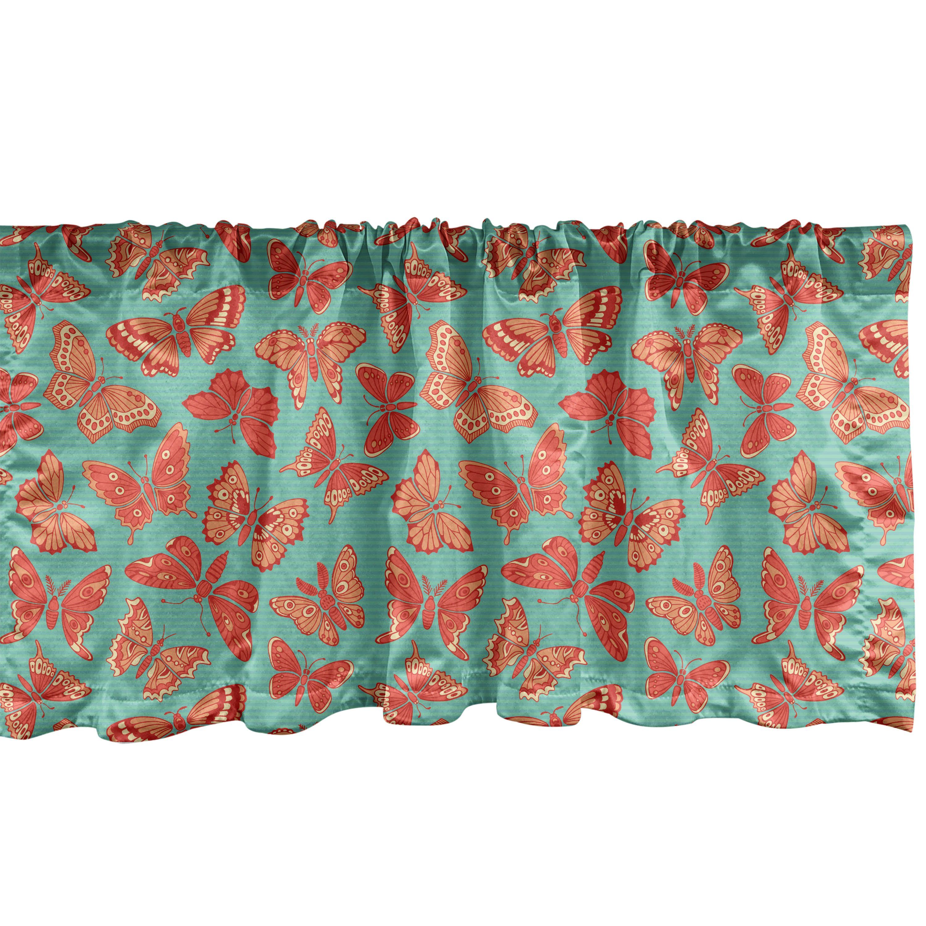 Scheibengardine Vorhang Volant für Küche Schlafzimmer Dekor mit Stangentasche, Abakuhaus, Microfaser, Schmetterling Streifen auf dem Hintergrund