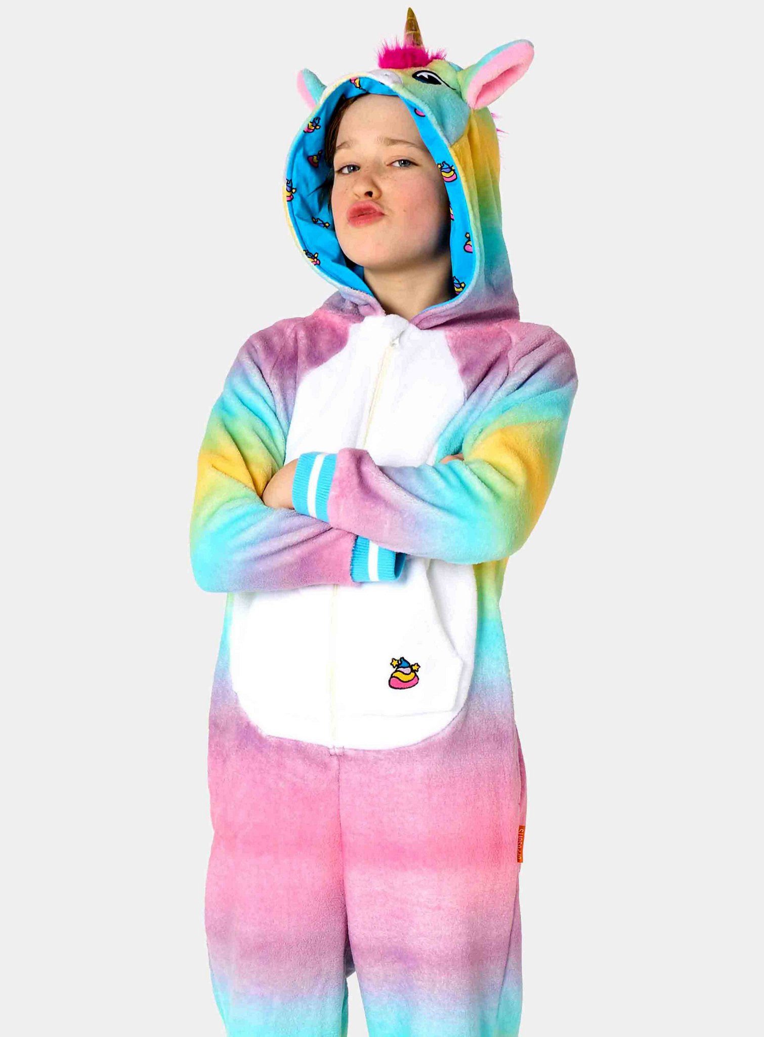 Opposuits Kostüm Einhorn Overall - Karneval Faschingskostüm Kinder, Der Overall beweist: jedes Tier eignet sich zum Kuscheln!