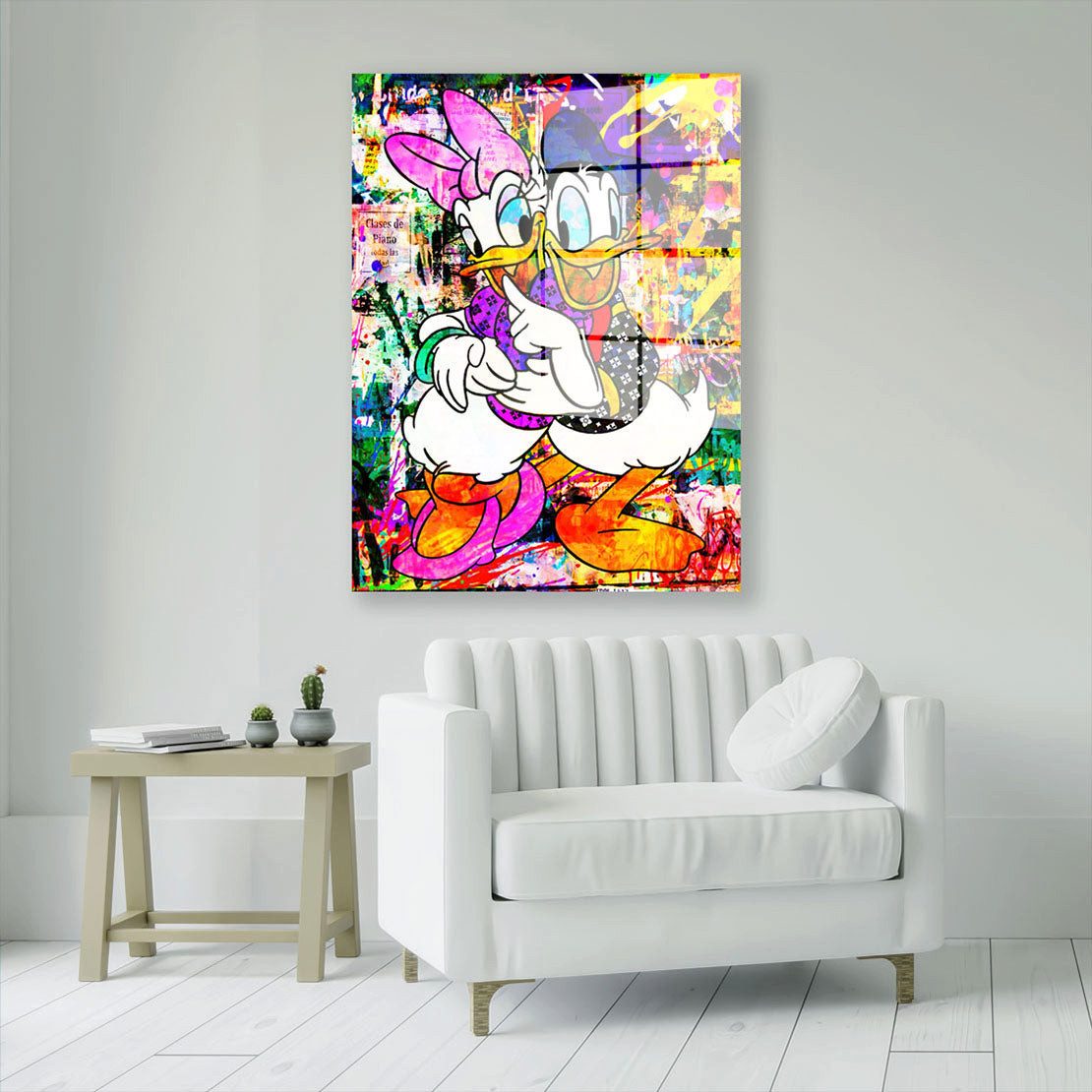 Artedinoi Acrylglasbild Pop Art Duck Loving Forever Comic Acrylglas Wandbild Bild Wanddeko Woh
