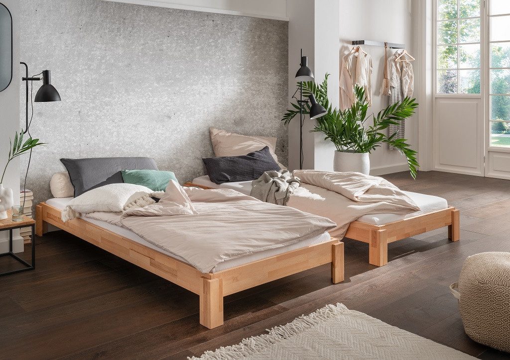 Main Möbel Stapelbett 2er-Set Stapelbett 90x200cm 'Dubi' Buche massiv natur geölt