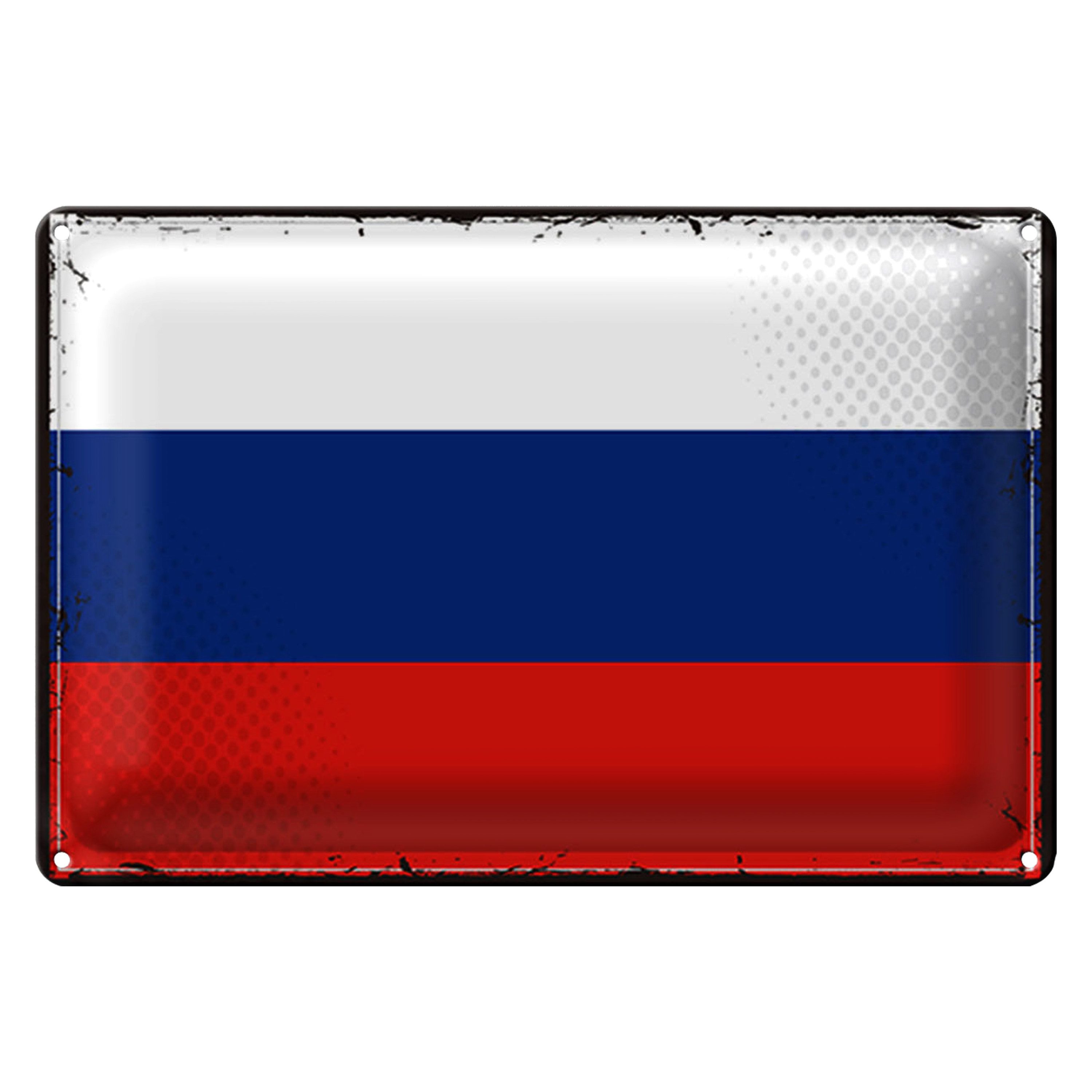 Roomando Metallschild Blechschild Flagge Russland 30x20cm Retro Flag of Russia