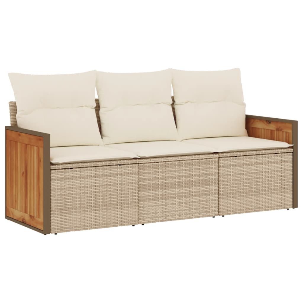 Gartenlounge-Set 3-tlg. Garten-Sofagarnitur mit Kissen Beige Poly Rattan