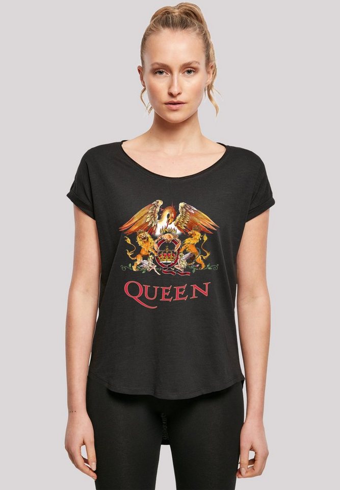 F4NT4STIC T-Shirt Queen Rockband Classic Crest Black Print, Hinten extra  lang geschnittenes Damen T-Shirt