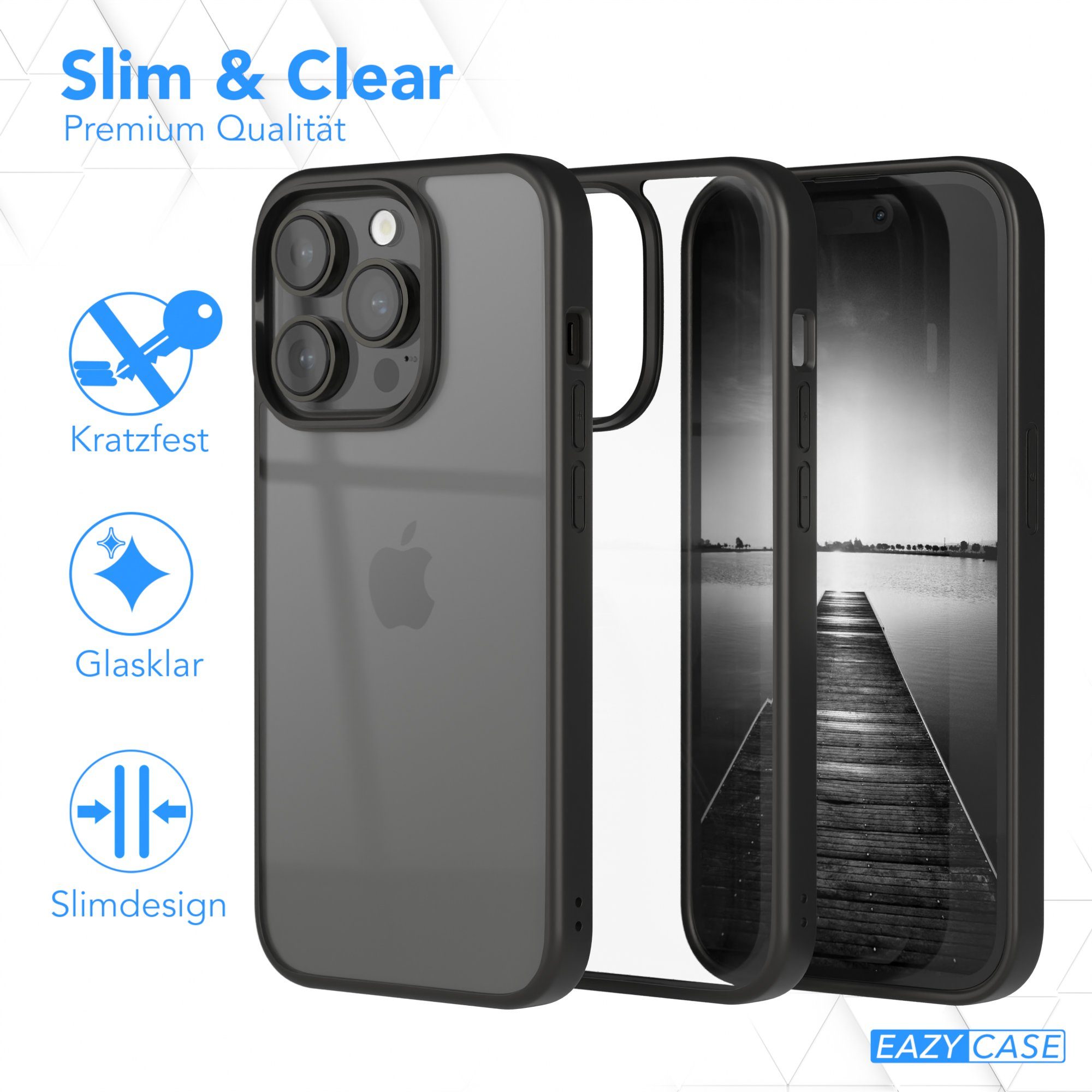 EAZY CASE Handyhülle Bumper Case für Apple iPhone 14 Pro 6,1 Zoll, Hülle Durchsichtig kratzfest Back Cover mit Displayschutz Schwarz – Bild 5 von 5