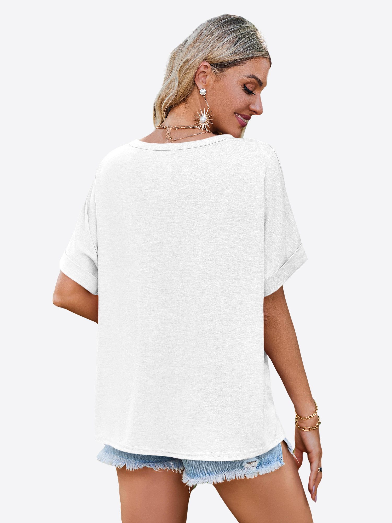 Imily Bela T-Shirt Damen Lässige Kurzarm Tops (Packung, 1-tlg., 1per-Pack) Einfarbig