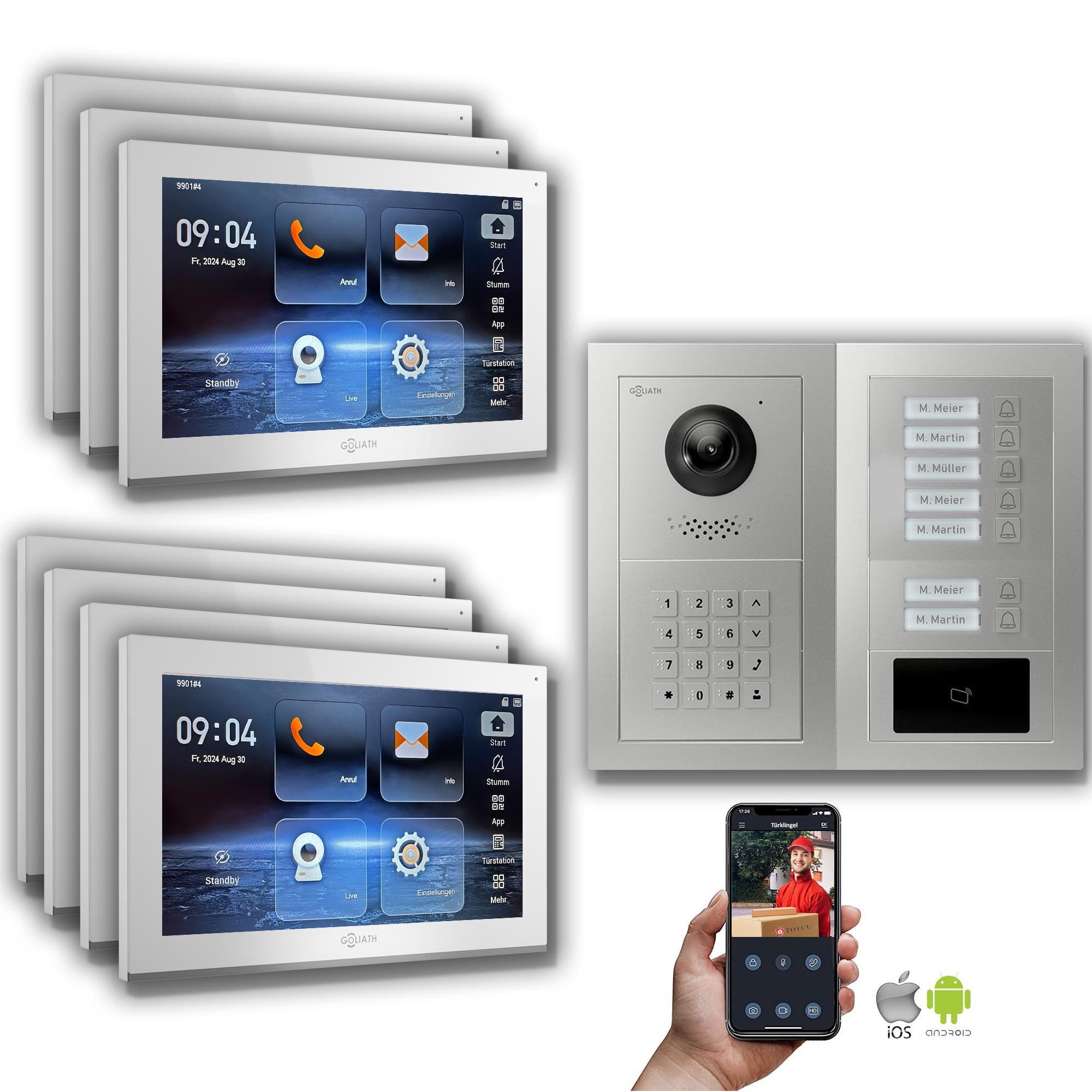 Goliath Intercom Video-Türsprechanlage Goliath IP Video Türsprechanlage: 10-Zoll 7 Familienhaus, RFID, Zahlen (Privat oder Gewerblich)