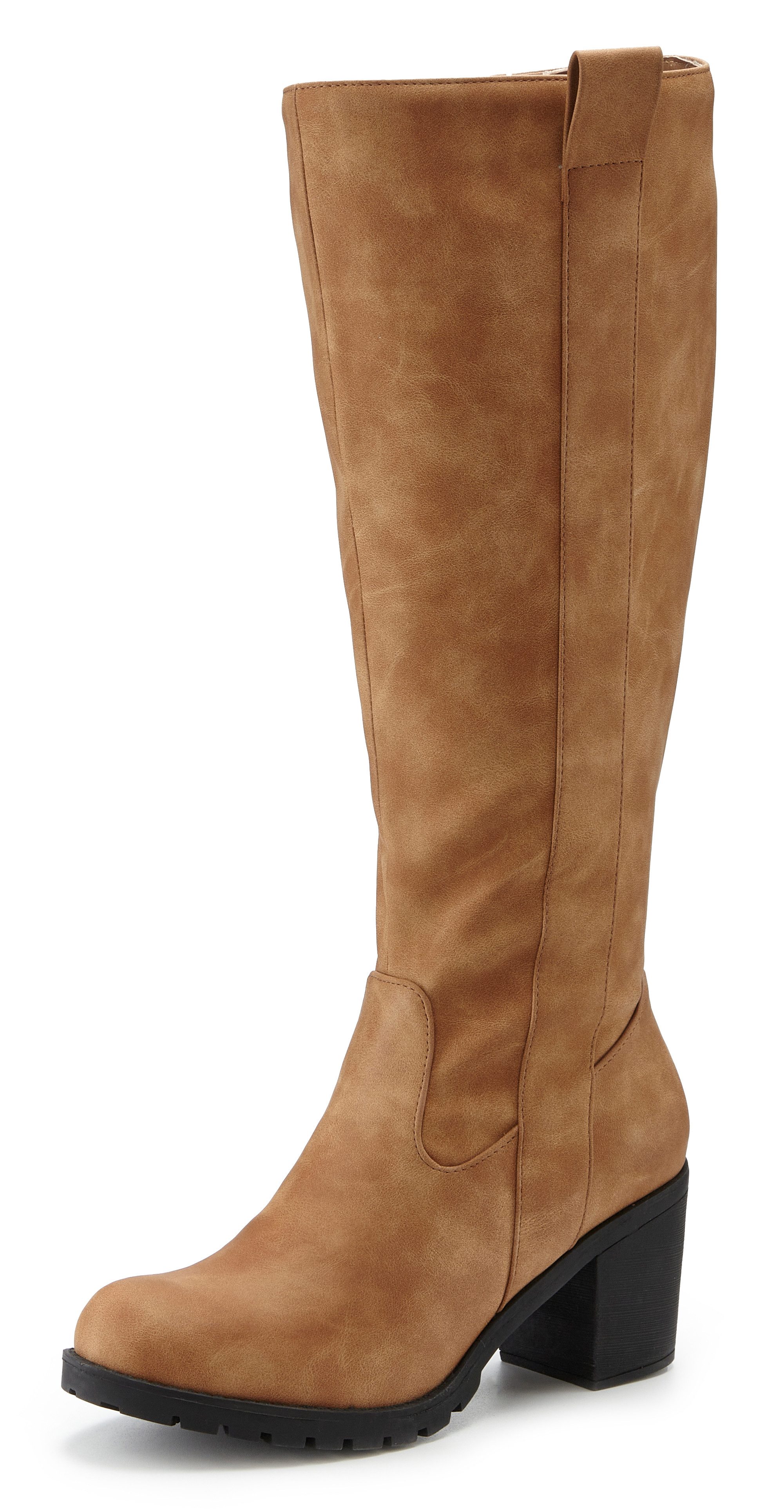 LASCANA Weitschaftstiefel Stiefel, Stiefelette, langer Stiefel, Blockabsatz, Cowboy Stil VEGAN