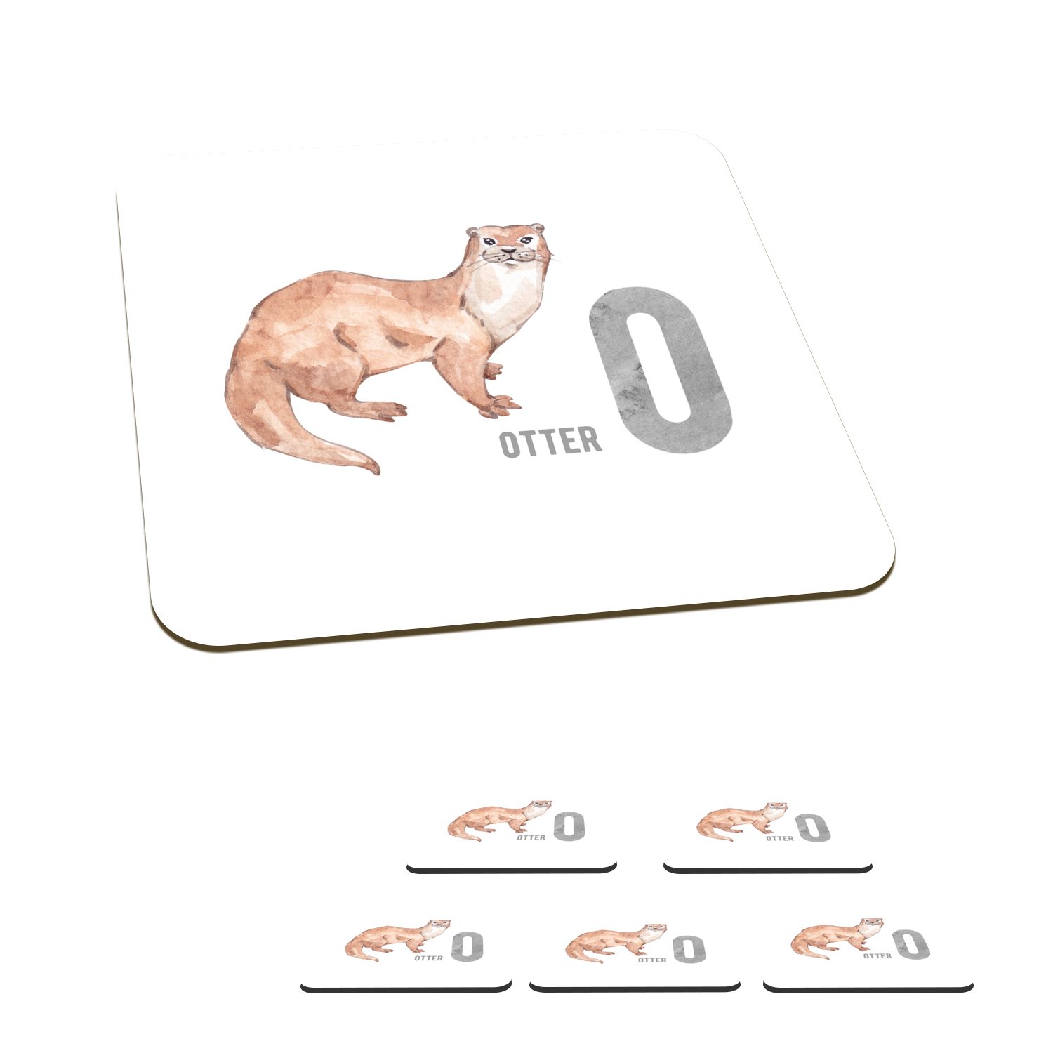 MuchoWow Glasuntersetzer Alphabet - Tiere - Otter, Zubehör für Gläser, 6-tlg., Glasuntersetzer, Tischuntersetzer, Korkuntersetzer, Untersetzer, Tasse