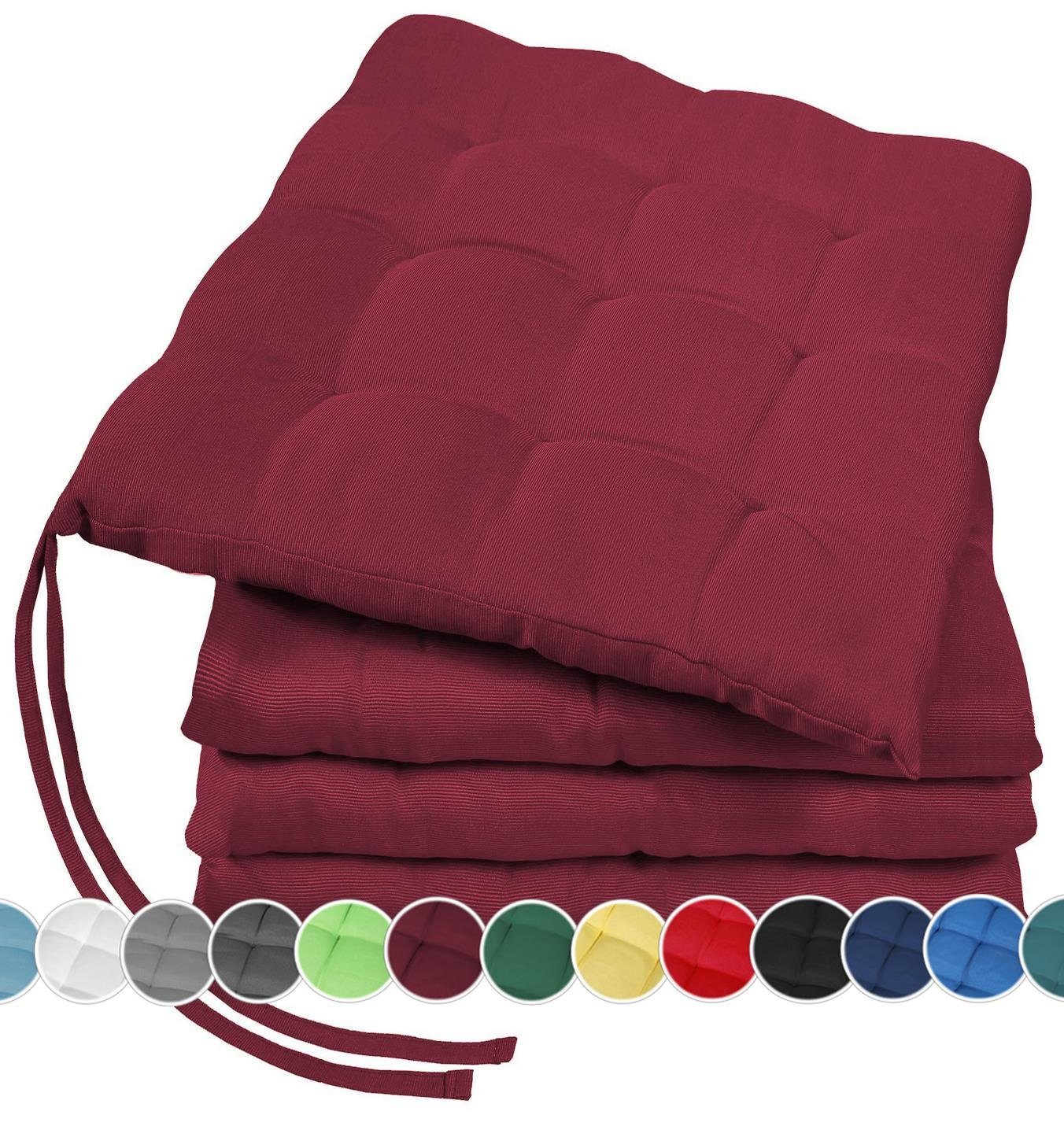 GREEN MARK Textilien Sitzkissen 4er-Set Stuhlkissen 40x40cm, Indoor und Outdoor, weich gefüllt