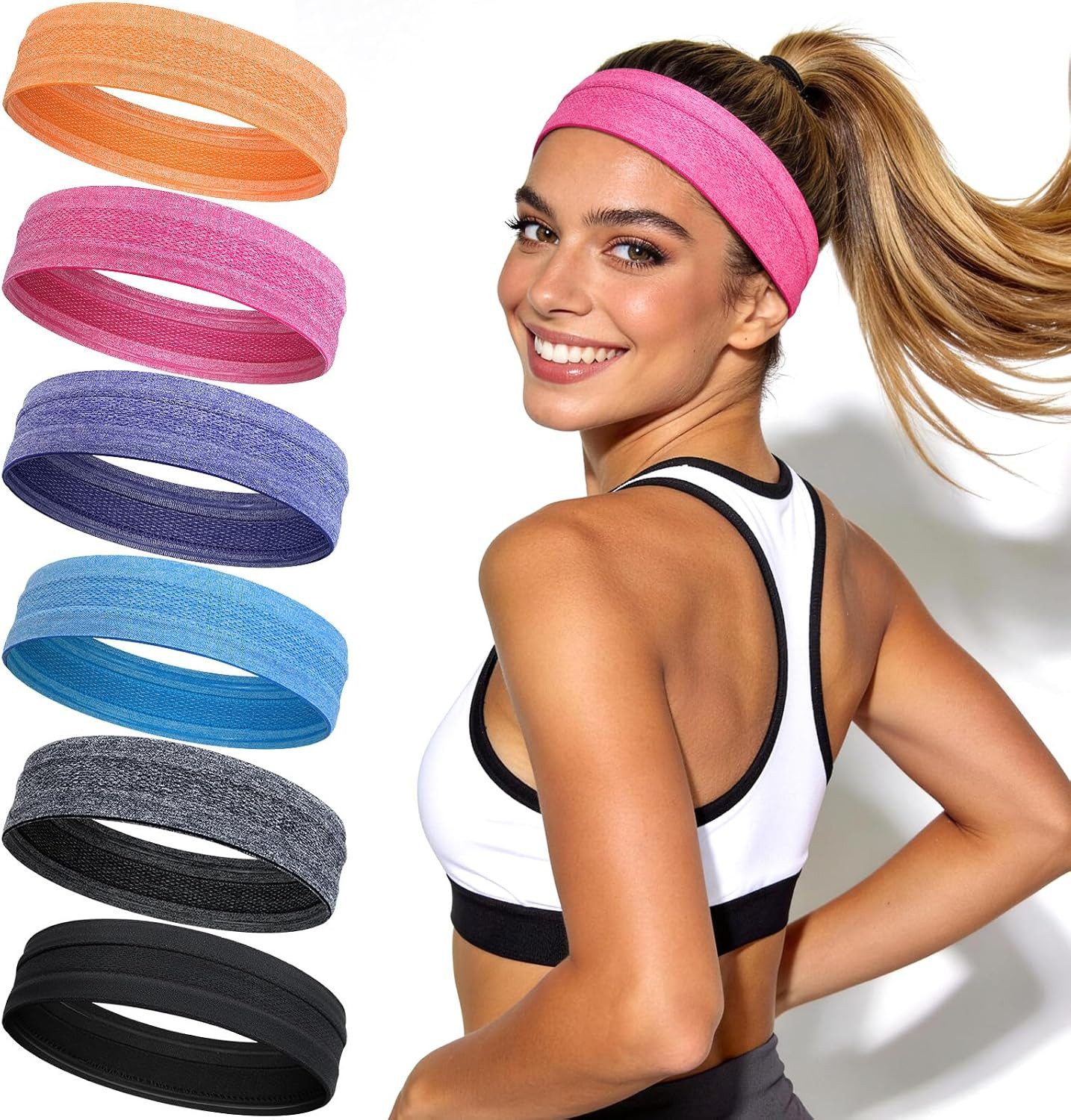 FOUORTUNATE-BEE Stirnband 6er Set Sport-Stirnbänder für Damen, rutschfest und atmungsaktiv (6-St) Schweißbänder für Damen zum Laufen, Yoga und Training