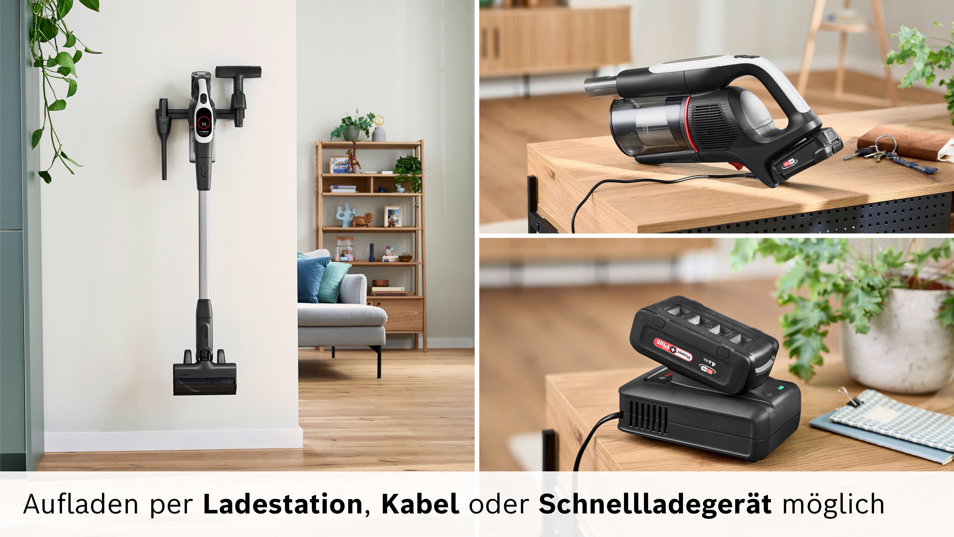 BOSCH Akku-Stielstaubsauger BTS942WQC, beutellos, LED-Licht, HEPA-Filtersystem, Schnellladegerät, 2 Akkus, weiß