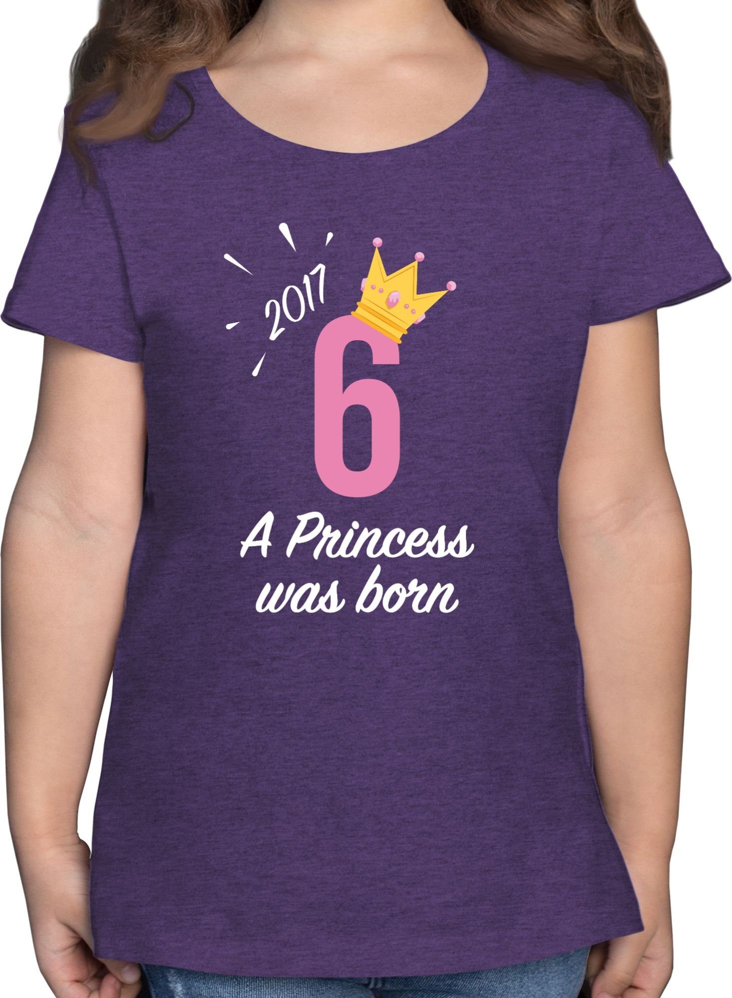 Shirtracer T-Shirt Sechster Mädchen Princess 2017 6. Geburtstag 3 Lila Meliert