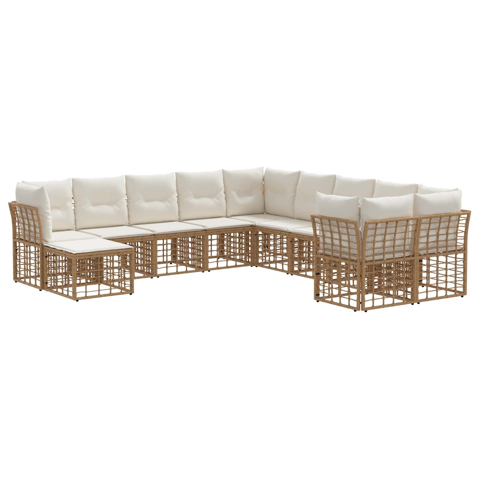 vidaXL Gartenlounge-Set Outdoor-Sofagarnitur 11 pcs Natürlich und Cremweiß Polyester, (11-tlg)