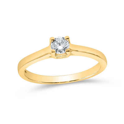 Stella-Jewellery Solitärring Verlobungsring 585er Gelbgold 0,25ct. Diamant SZ54 (inkl. Etui), mit Brillant 0,05ct. - Poliert