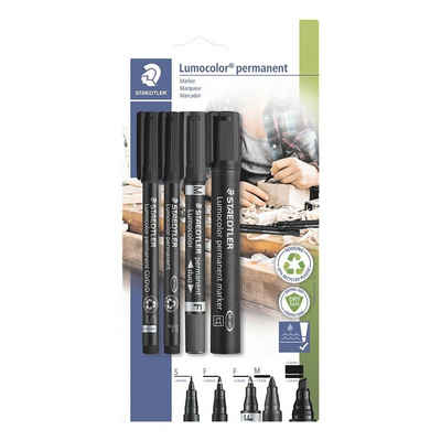 STAEDTLER Permanentmarker Lumocolor permanent, (4-tlg), mit unterschiedlichen Strichstärken