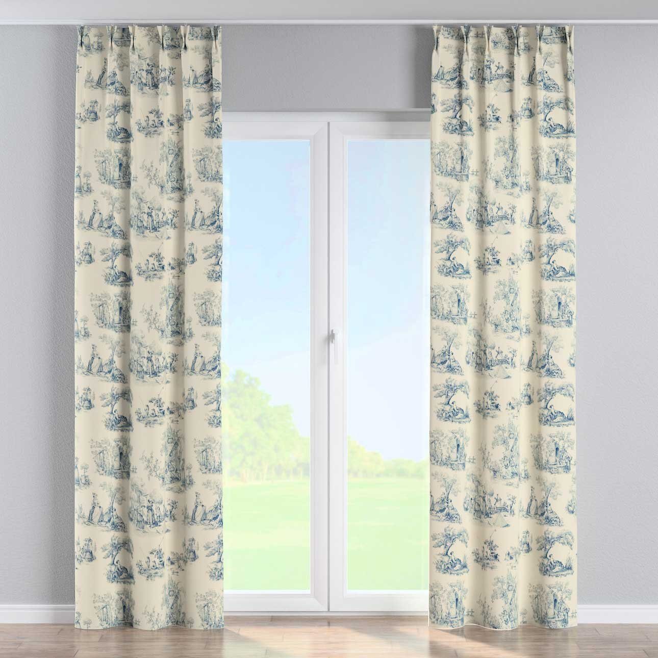 Dekoria blau x Falten Avinon, creme- Vorhang 100 mit cm, 2-er Vorhang 70 flämischen
