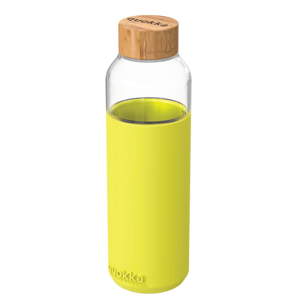 Stor Trinkflasche QUOKKA Flow Glasflasche Wasserflasche antirutsch Cover 660 ml, Bambus Deckel, antirutsch Cover
