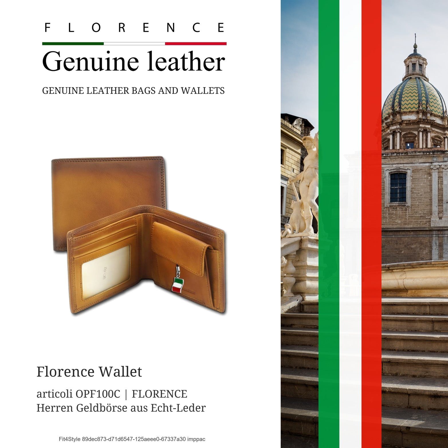 FLORENCE Geldbörse Florence Vintage Echtleder Geldbörse (Portemonnaie, Portemonnaie), Portemonnaie aus Echtleder braun, cognac, Größe ca. 12cm, Made-In Ital
