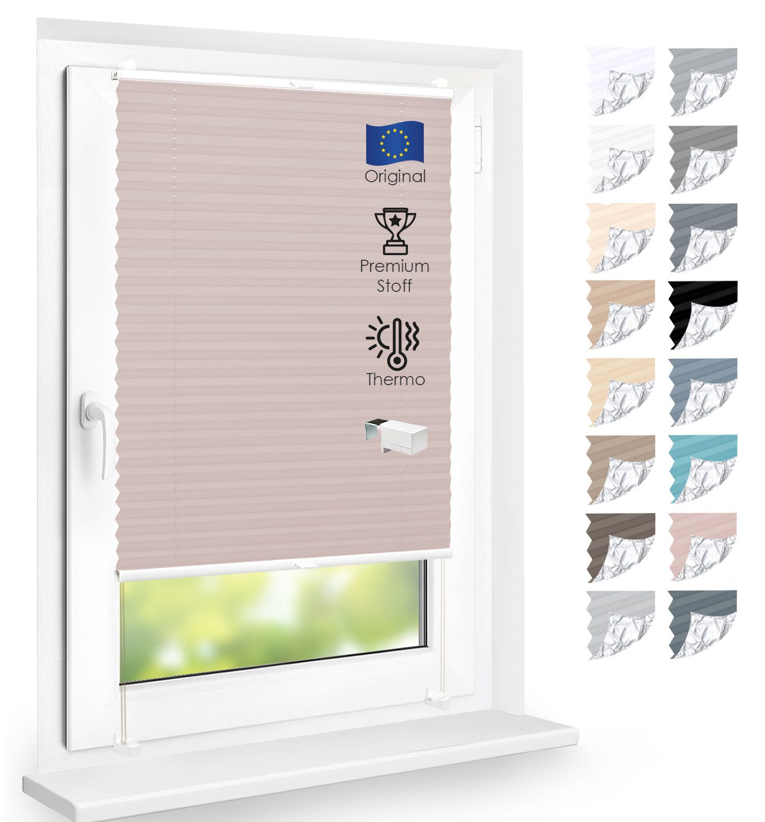 DomDeco Plissee Premium Thermo Plissee ohne Bohren, Sichtschutz, lichtdurchlässig, blickdicht, Klemmfix, Thermo-Wärmeschutz, verdunkelnd, blickdicht, Stufenlos