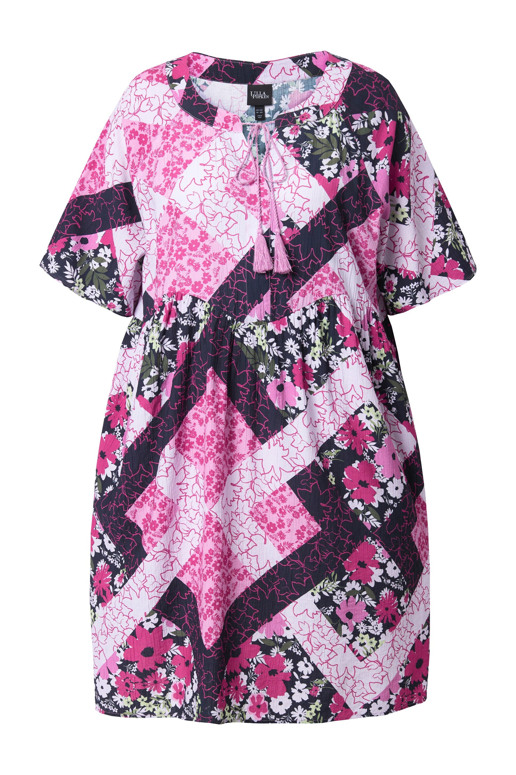 Ulla Popken Jerseykleid Kleid A-Linie Tunika-Ausschnitt günstig online kaufen