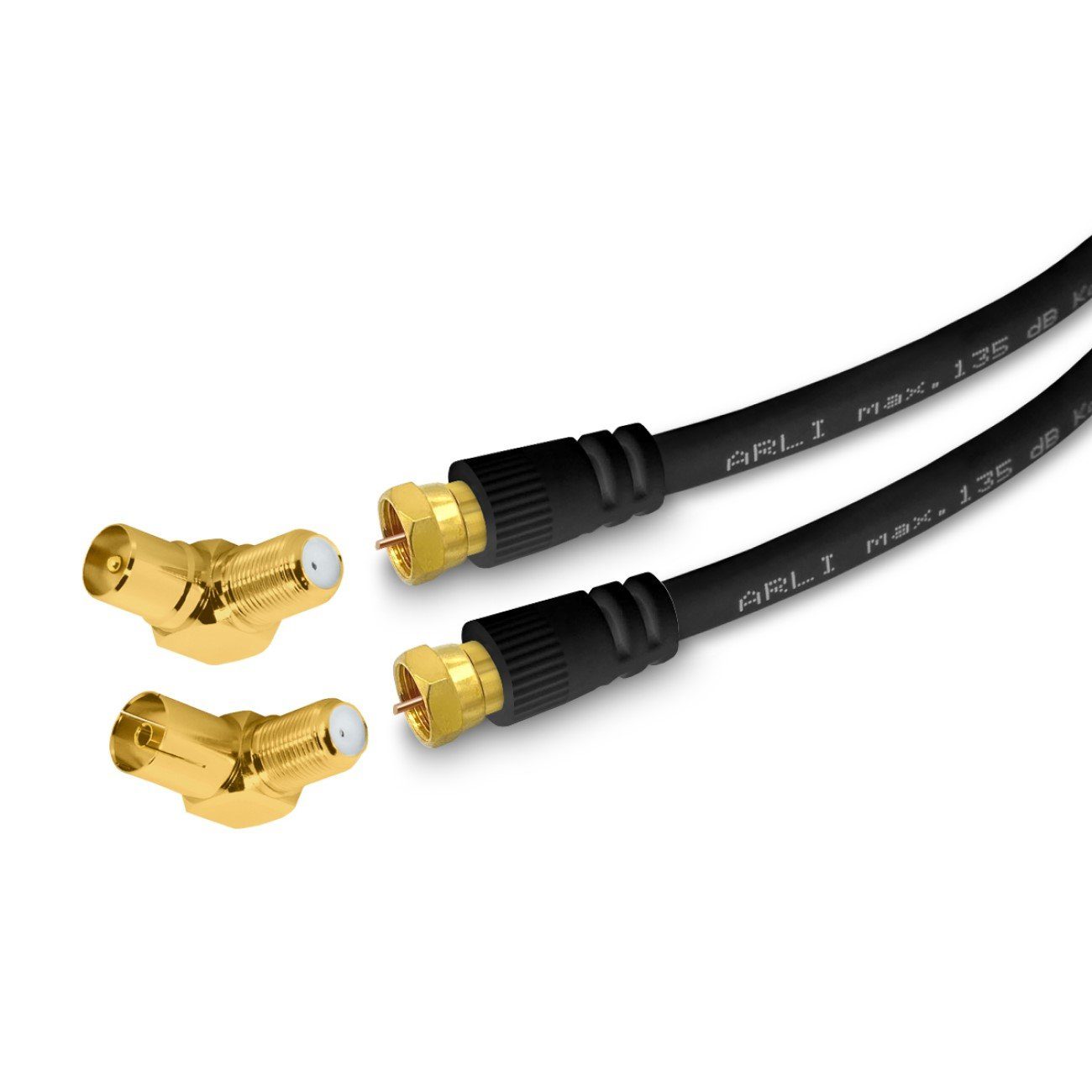ARLI schwarz TV-Kabel, TV Antennenstecker, TV Antennenbuchse (200 cm), 2m TV Winkel Anschlusskabel HD vergoldet 135dB Adapter Kabel Digital