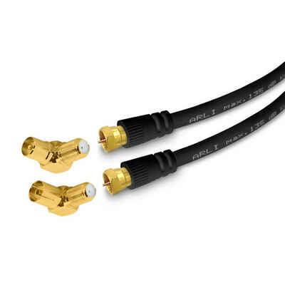 ARLI schwarz TV-Kabel, TV Antennenstecker, TV Antennenbuchse (100 cm), 1m TV Winkel Anschlusskabel HD vergoldet 135 dB IEC Adapter Kabel Digital UHD 4K 1 m konfektioniert