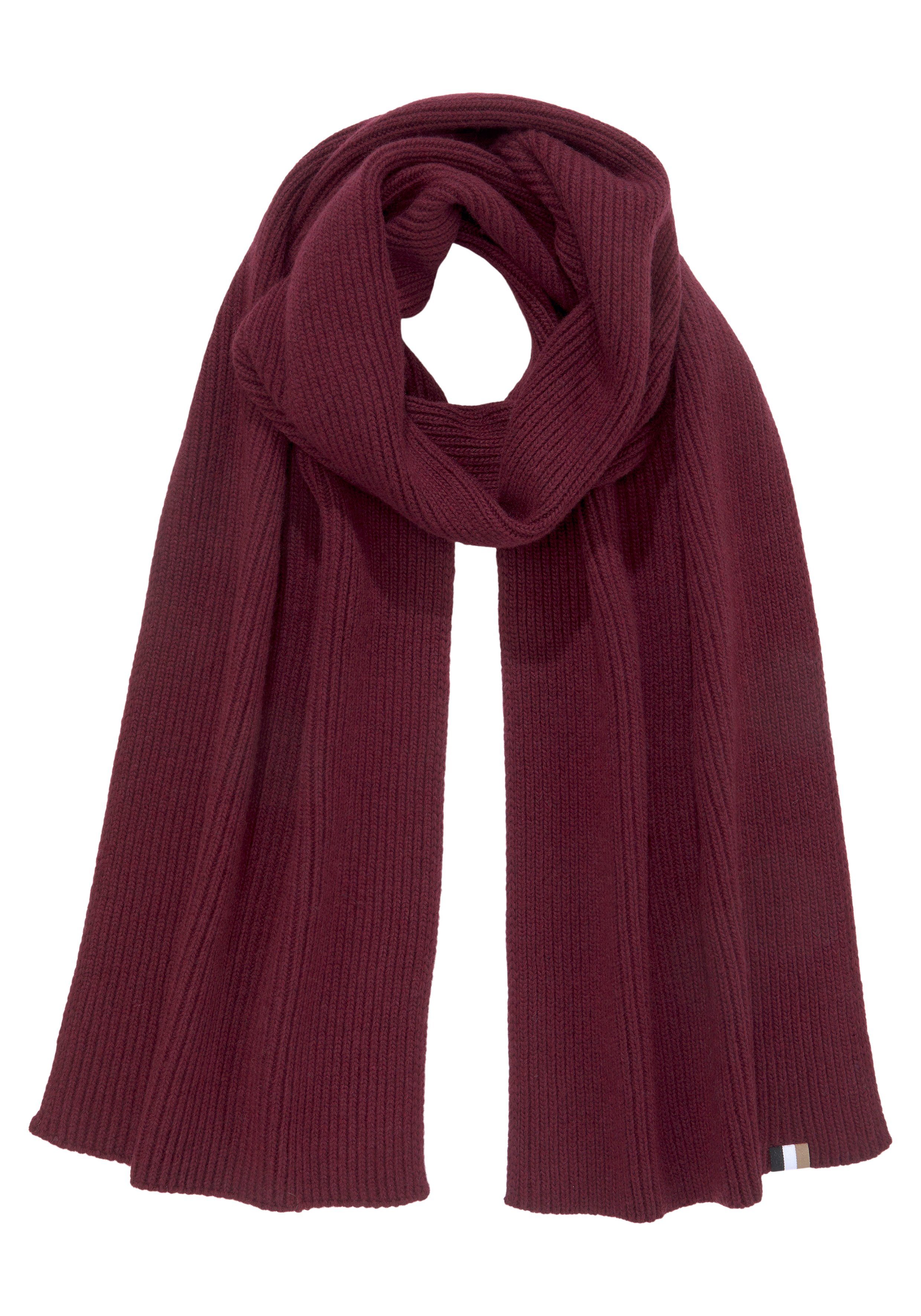 BOSS Schal Laura_scarf, gerippt, mit Signature-Streifen-Etikett Open_Red Strickmuster feinem und