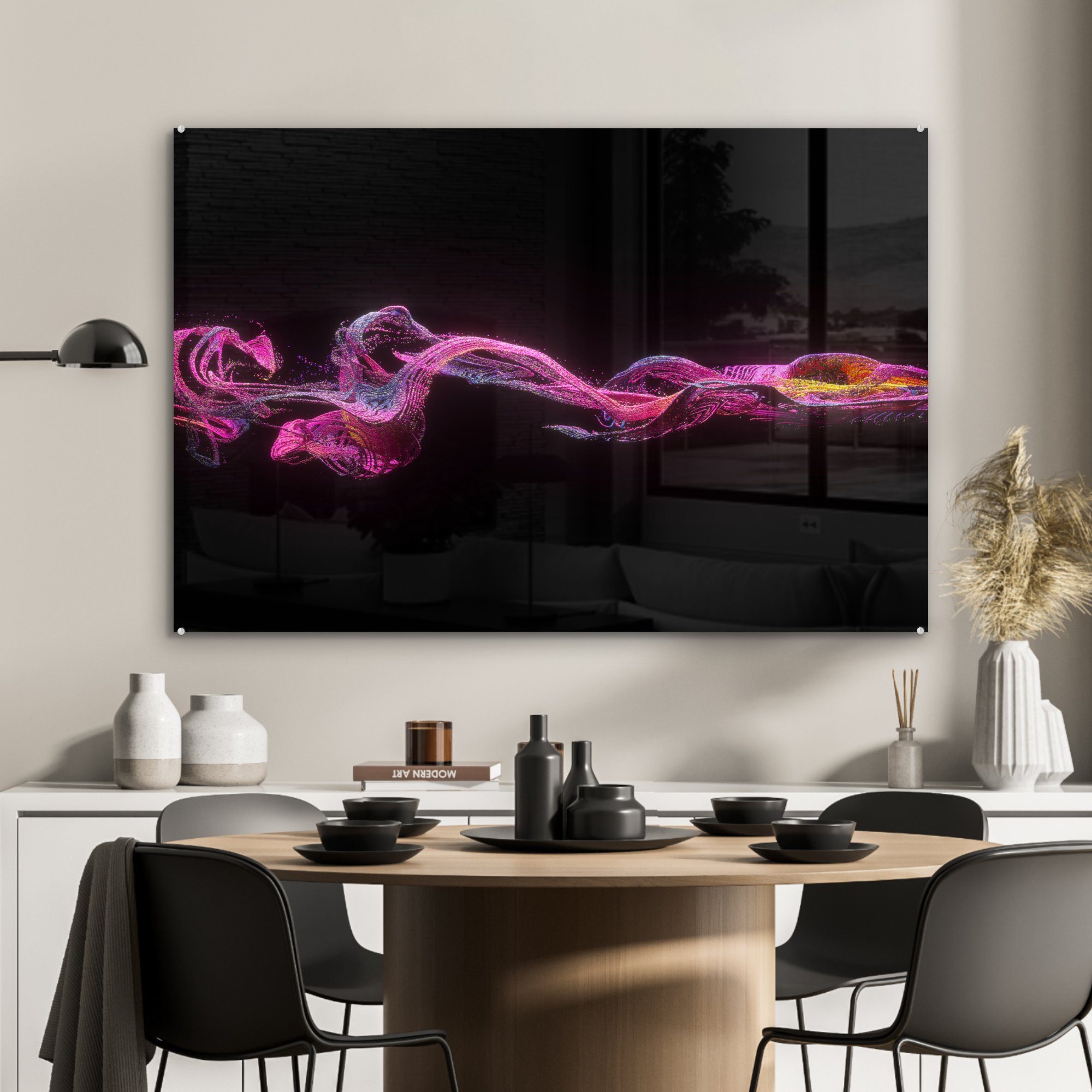 MuchoWow Acrylglasbild Abstraktes Bild rosa Partikel, & Schlafzimmer St), Wohnzimmer Acrylglasbilder (1