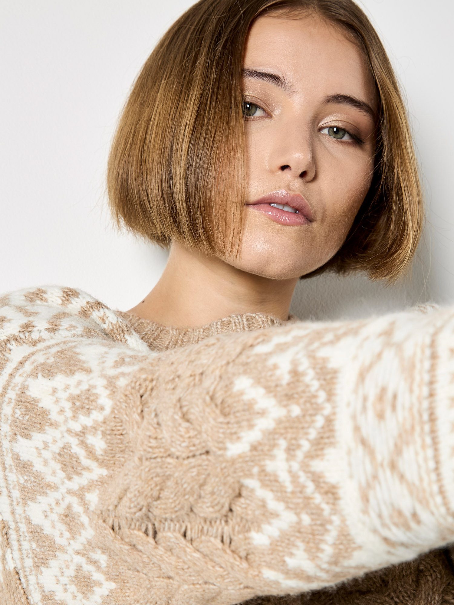 Apricot Norwegerpullover Strickpullover . im Norwegerstil mit Zopfmuster